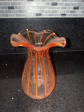 Orange Stripe Glass Ruffled Vase - Unbranded